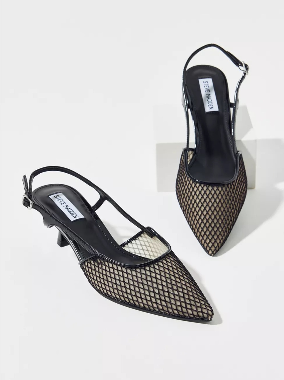 Steve Madden Black Mesh Pointed Slingback Kitten Heels